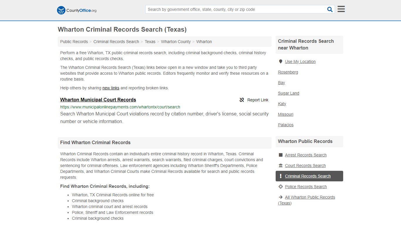 Wharton Criminal Records Search (Texas) - County Office