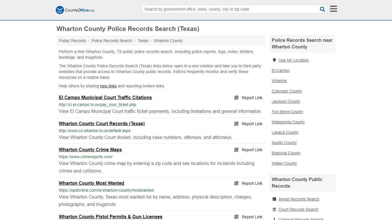 Wharton County Police Records Search (Texas) - County Office